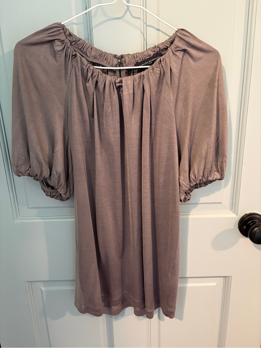 Banana Republic Grey   Puff Sleeve Silk Jersey Blouse